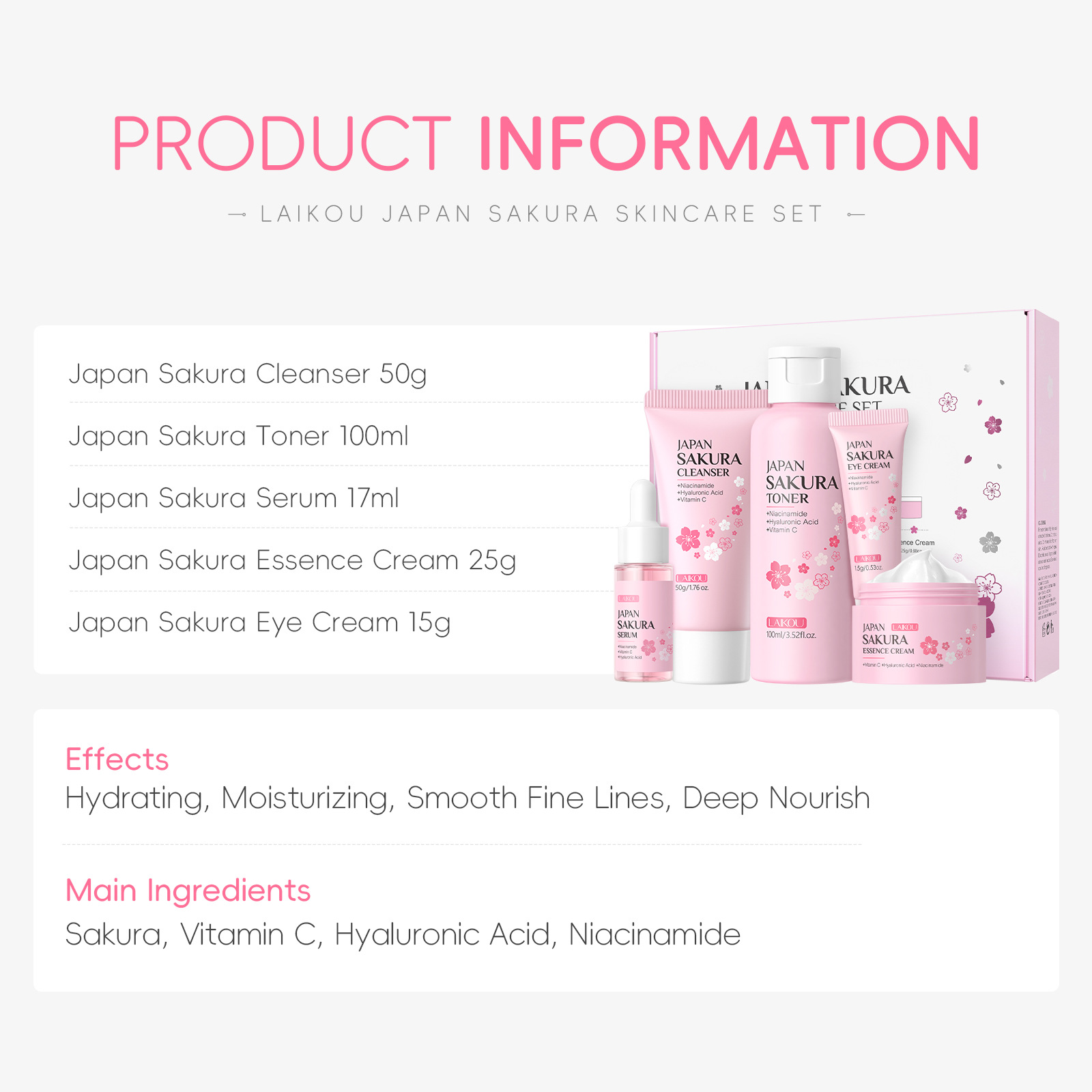 LAIKOU Sakura 5pcs Skin Care K - Korean Skincare Routine recension och pris